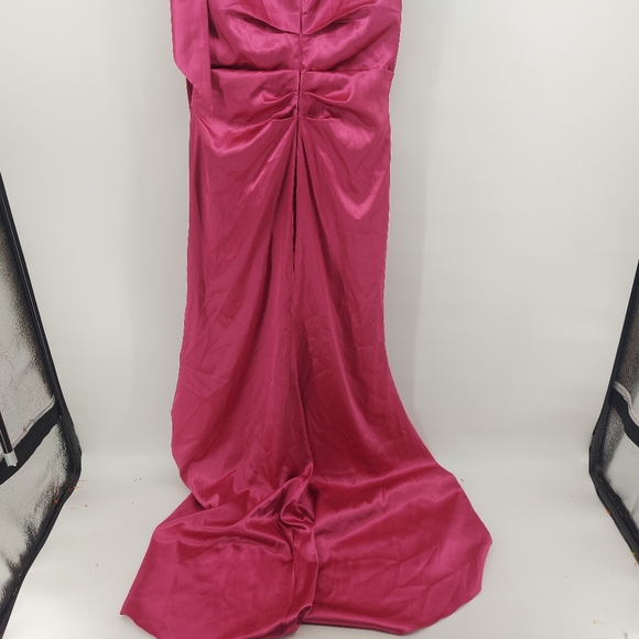 ELIZA J  Pink Satin Shoulder Bow Pooled Train Sleeveless Gown Dress 10 - Picture 13 of 14